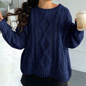 Blue Casual Women's  Round Neck Long Sleeve Knit sweater top
